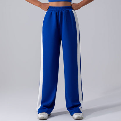 Women's pants with high waist and straight leg, featuring an elastic waistband