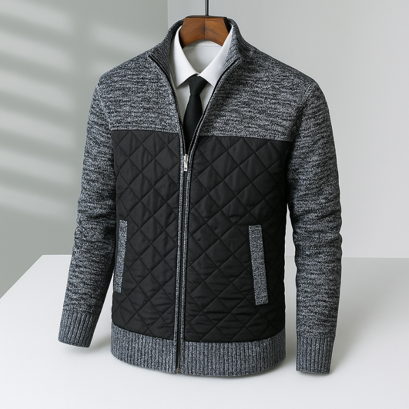 Men's Quilted Jacket with Knitted Sleeves and Tailored Fit