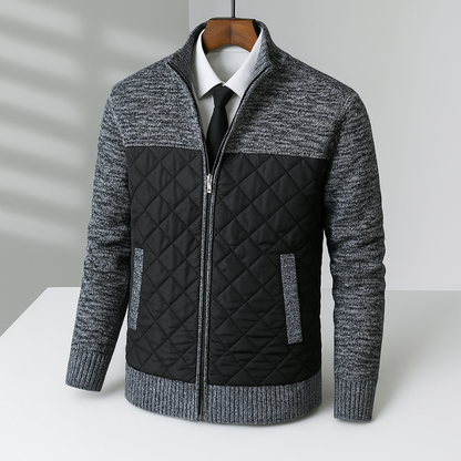 Men's Quilted Jacket with Knitted Sleeves and Tailored Fit