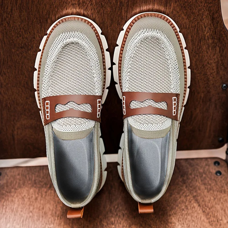 Men's Knit Slippers with Strap Accent and Contrast Sole