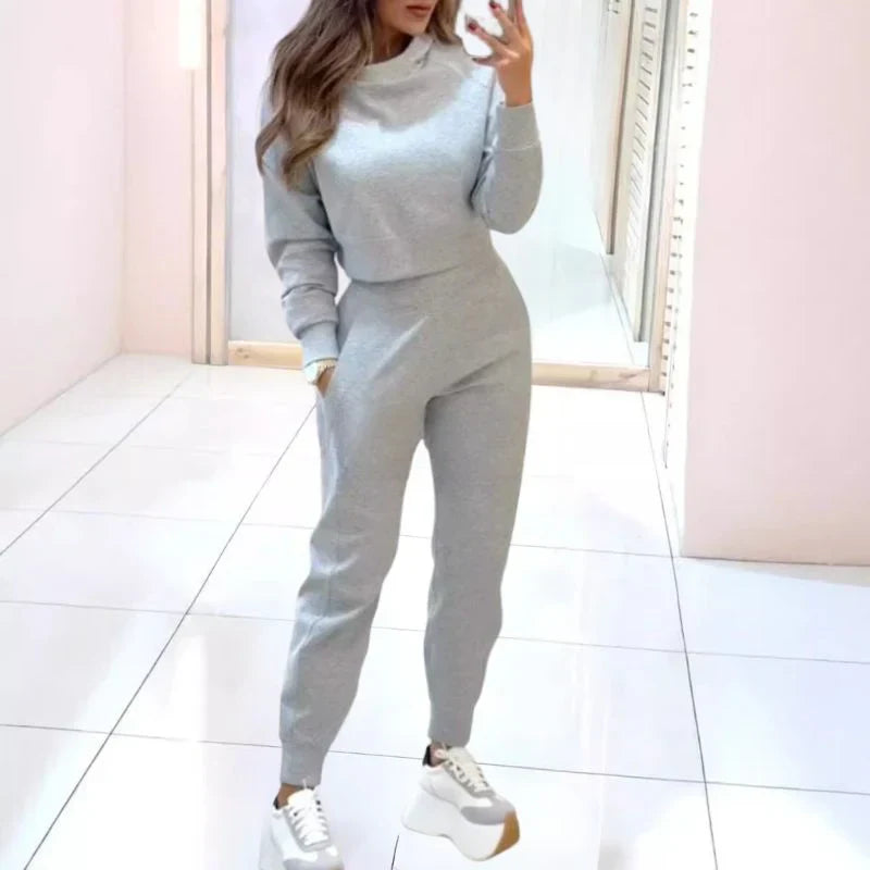 Damen Zweiteiliges Set Mit Cropped Pullover Und Hose Mit Elastischem Bund