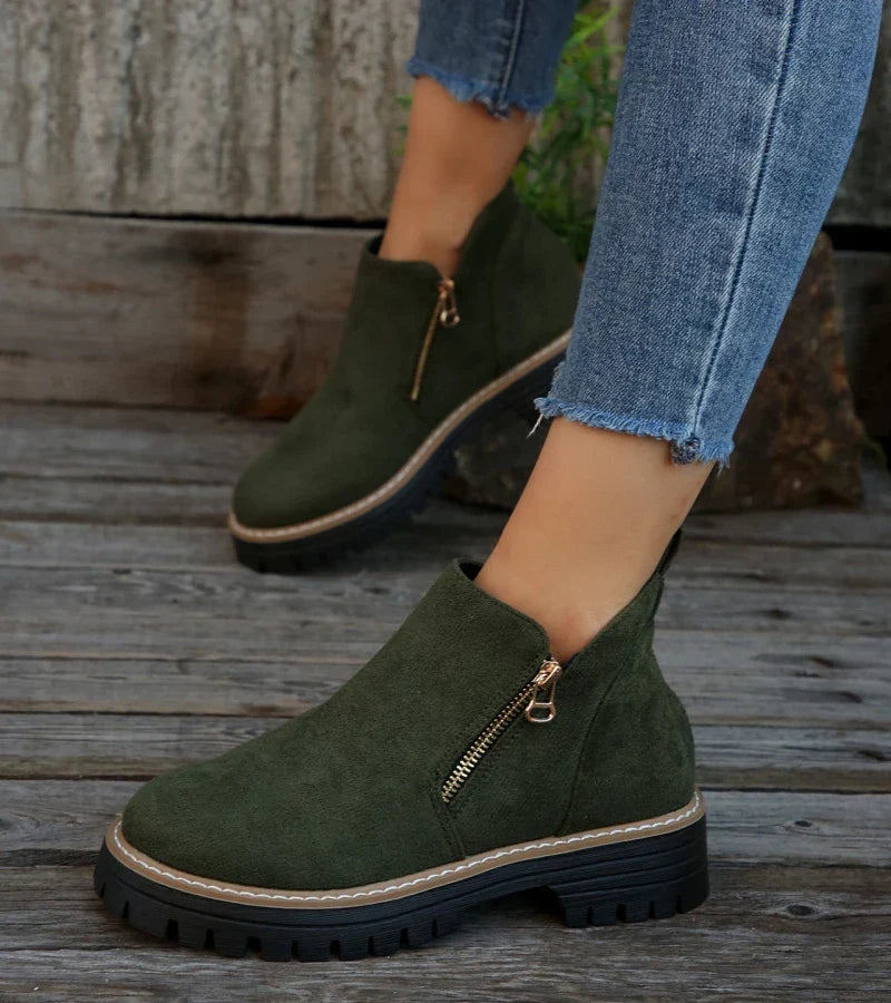Damen Plateau Stiefeletten Mit Rundem Zehenbereich