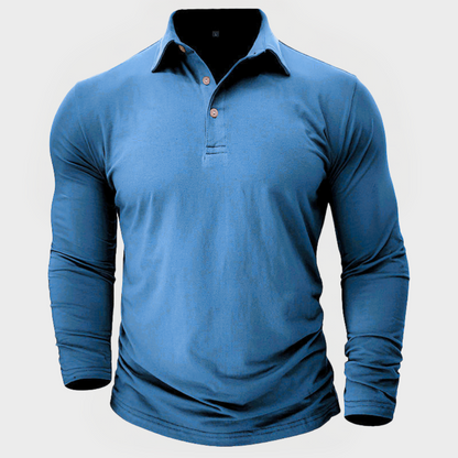 Herren-Poloshirt Mit Langen Ärmeln, Knopfkragen, Strukturierte Passform