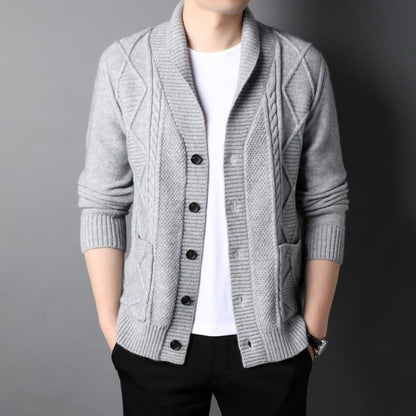 Herren Cardigan Reverskragen Lockere Passform Langarm – Woll-Mischung