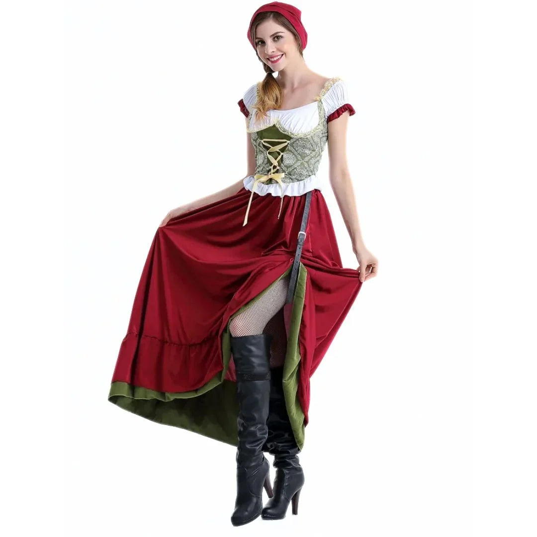 Damen Dirndl Kleid Mit Schnürmieder Und Schürze