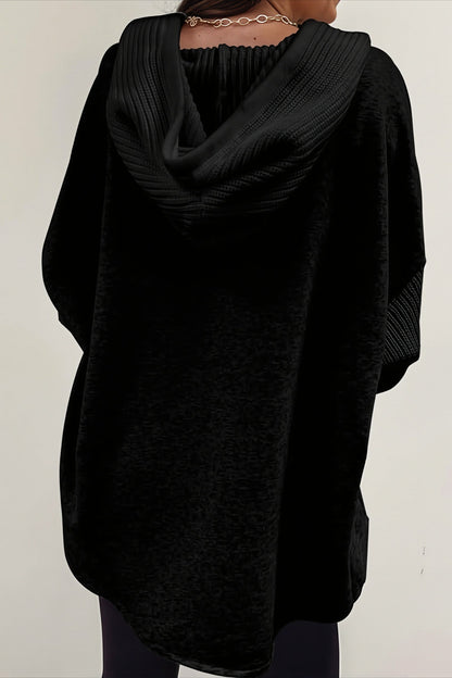 Damen-Longline-Hoodie mit Kapuze und Knopfverschluss