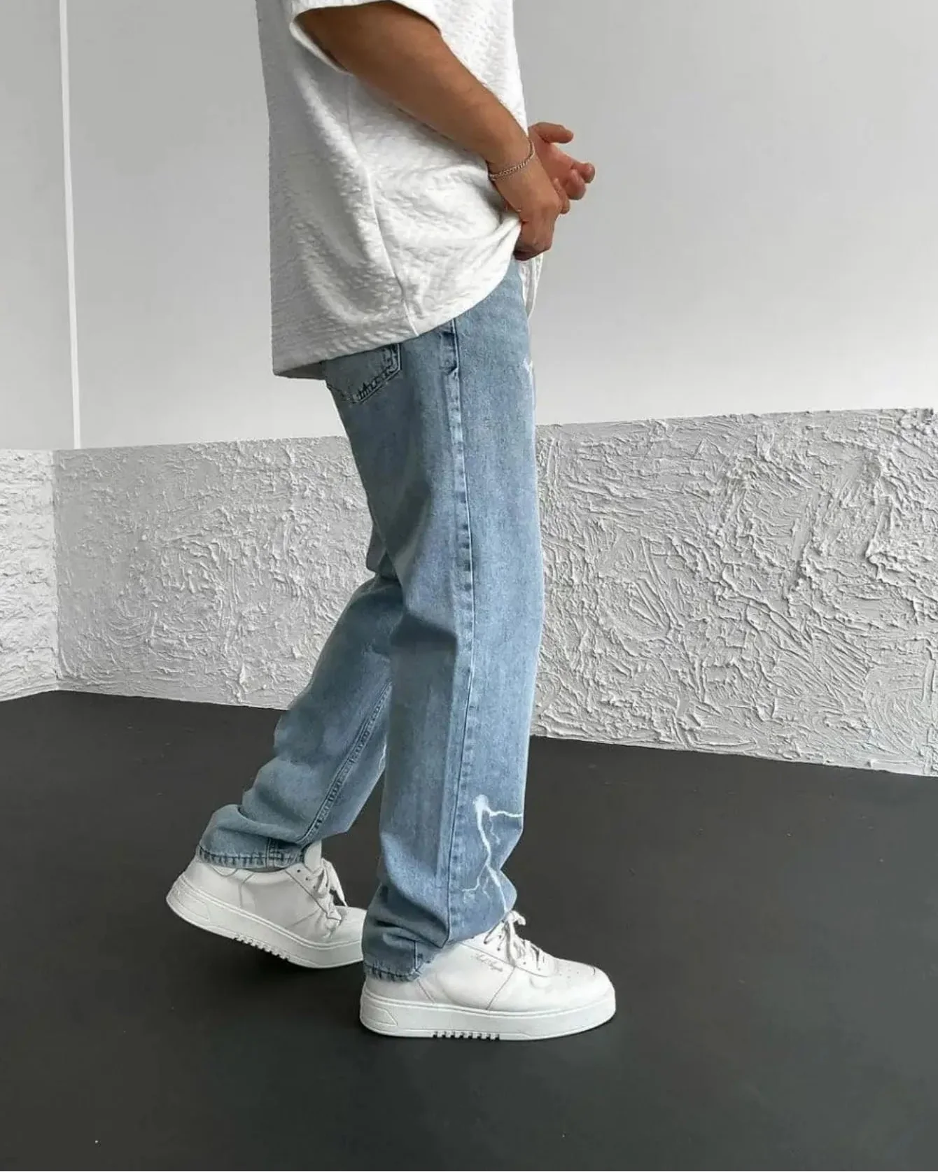 Men's spring trousers with straight cut and wide leg – with print