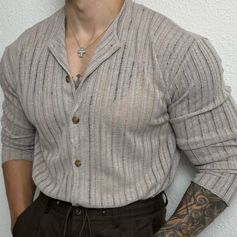 Men's long-sleeve shirt with openwork knit design