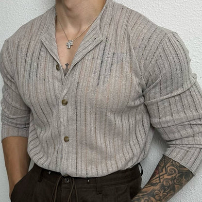 Men's long-sleeve shirt with openwork knit design
