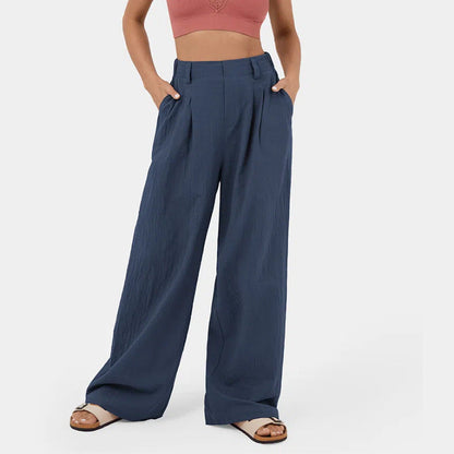 Women's pants with high waist, wide leg, and side pockets – Classic style