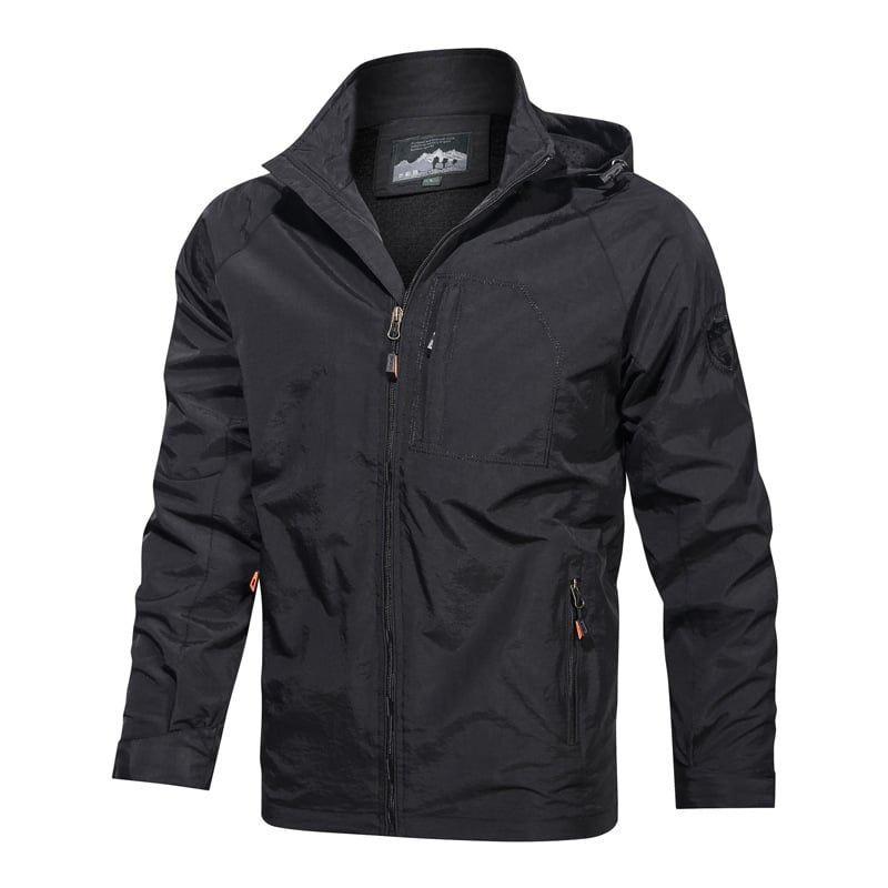Men's hooded jacket with stand-up collar, zipper, thin version