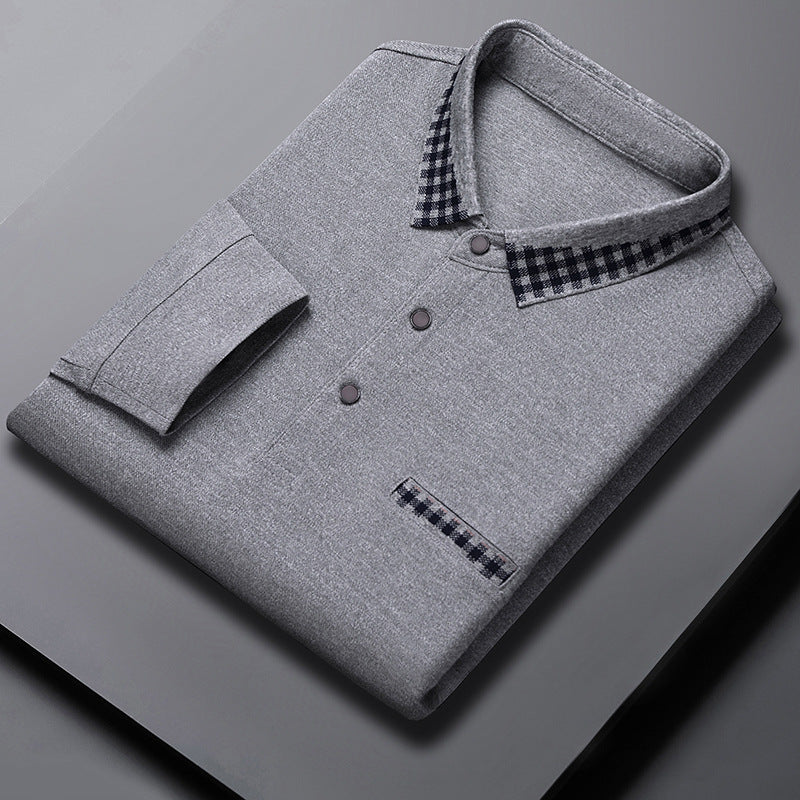 Men's Long-Sleeve Shirt Solid Color Loose Fit