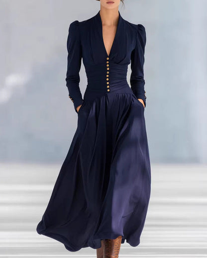 Damen Herbstkleid, Figurbetont, Hochtailliert, Plissiert, Mittellang, Einfarbig