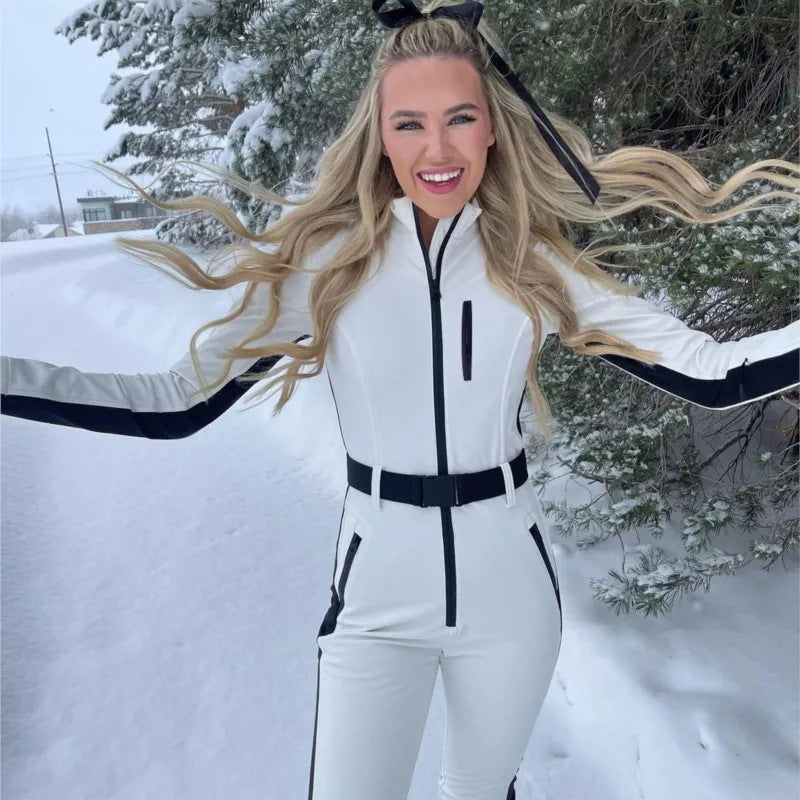 Damen Winter Skianzug Mit Reißverschluss Und High-Waist-Hose