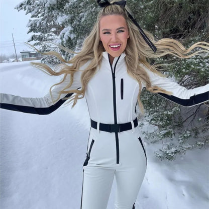 Damen Winter Skianzug Mit Reißverschluss Und High-Waist-Hose
