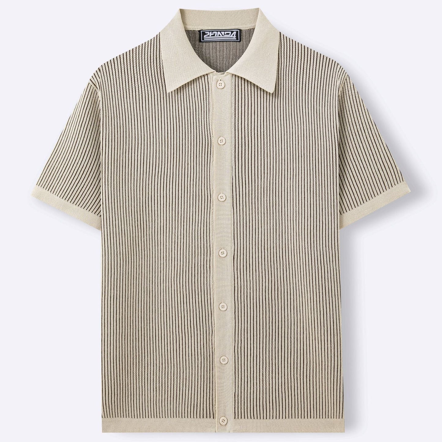 Herren Kurzarm Strick Poloshirt mit Vertikalstreifen – Schmale Passform