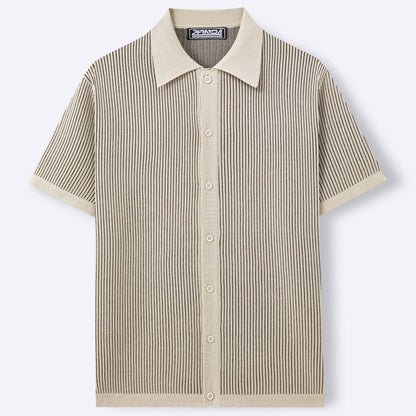 Herren Kurzarm Strick Poloshirt mit Vertikalstreifen – Schmale Passform