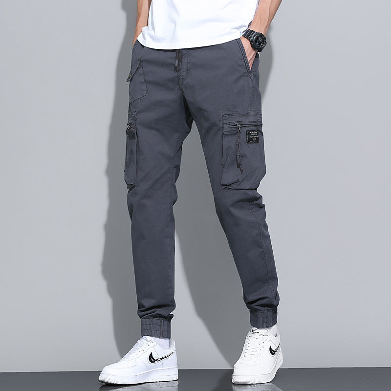Men's Overalls with Nine-Point Length, Wide Leg, Mid-Rise Waist, and Drawstring