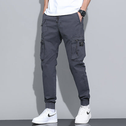 Men's Overalls with Nine-Point Length, Wide Leg, Mid-Rise Waist, and Drawstring