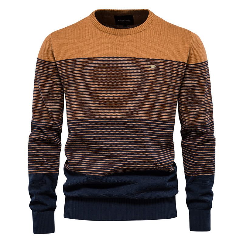 Herren Pullover Rundhals Langarm Kontrastfarben Schmale Passform – Baumwoll-Mischung