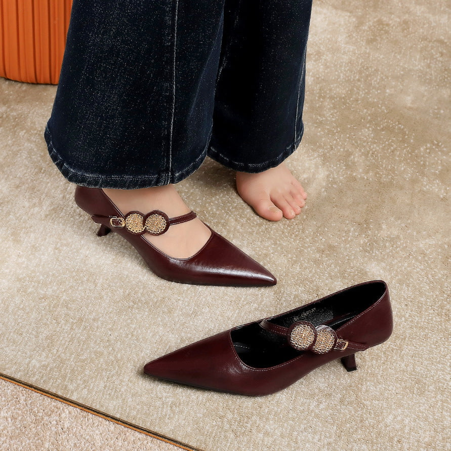 Damen-Pumps Mit Spitzer Zehenpartie Und Stilettoabsatz, Schnallenriemen, Party-High Heels