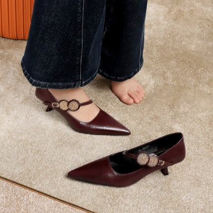 Damen-Pumps Mit Spitzer Zehenpartie Und Stilettoabsatz, Schnallenriemen, Party-High Heels