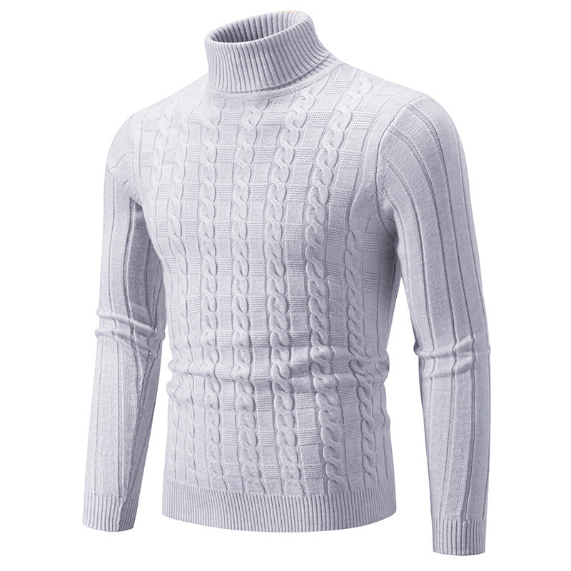 Herren Rollkragenpullover Schlanke Passform Zopfmuster Langarm – Woll-Mischung