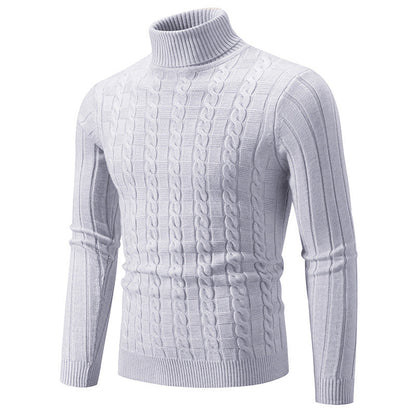 Herren Rollkragenpullover Schlanke Passform Zopfmuster Langarm – Woll-Mischung