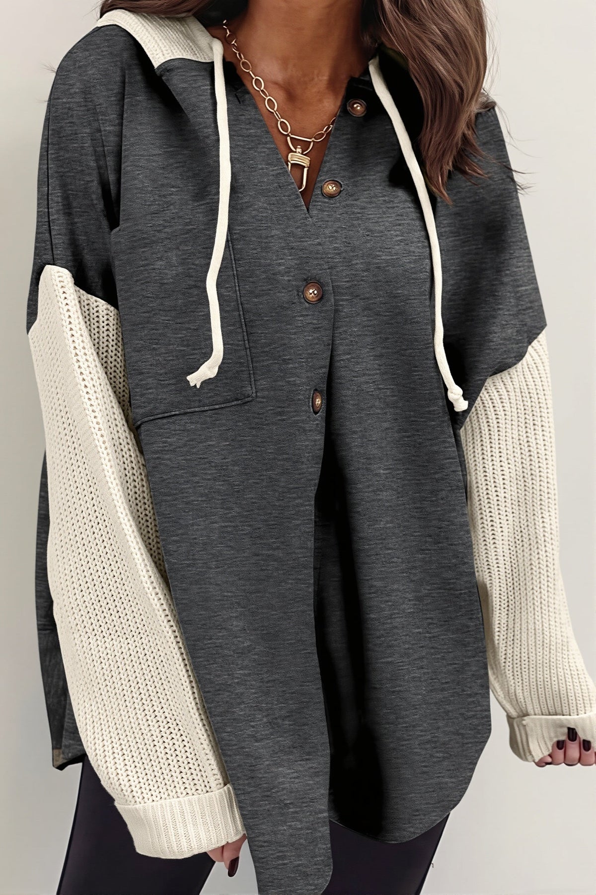 Damen Longline Hoodie Mit Gerippten Ärmeln