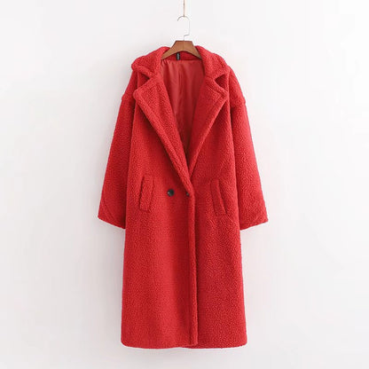 Damen Wintermantel lang mit Teddy-Struktur und verstärktem Design