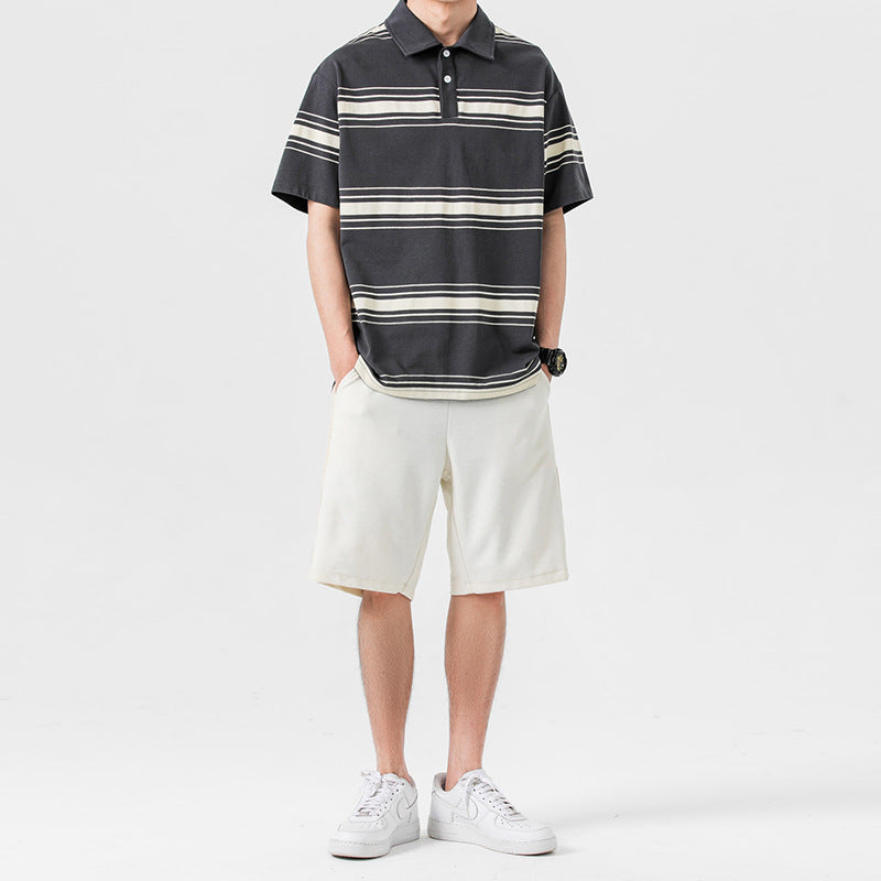 Men's Summer Two-Piece Sports Set Short-Sleeve T-Shirt Mid-Length Shorts Solid Color Outfit Multiple Sizes