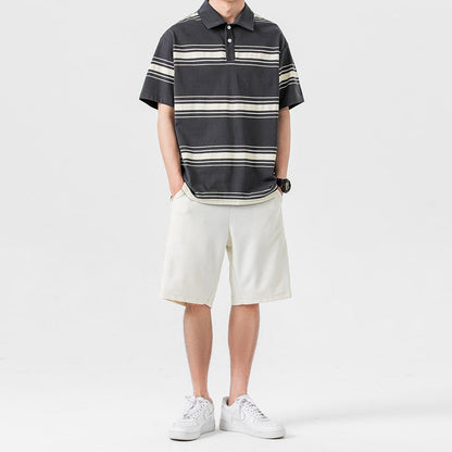 Men's Summer Two-Piece Sports Set Short-Sleeve T-Shirt Mid-Length Shorts Solid Color Outfit Multiple Sizes