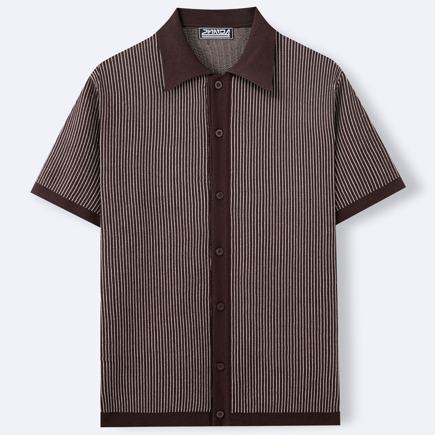 Herren Kurzarm Strick Poloshirt mit Vertikalstreifen – Schmale Passform