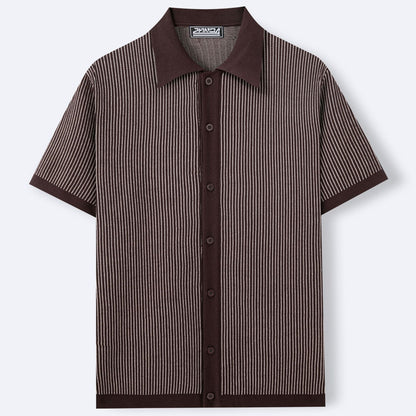 Herren Kurzarm Strick Poloshirt mit Vertikalstreifen – Schmale Passform
