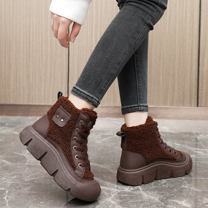 Women's winter high-top sneakers with laces, round toe, and non-slip rubber sole