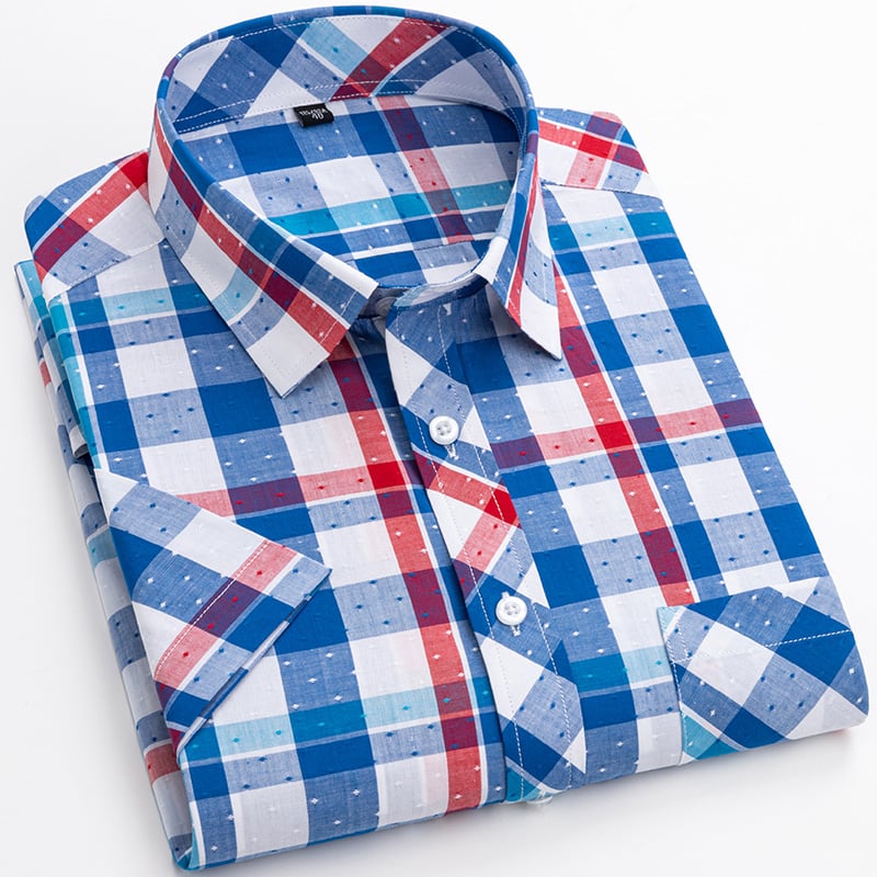 Men's Short-Sleeve Shirt with Check Pattern and Button Placket – Cotton Blend