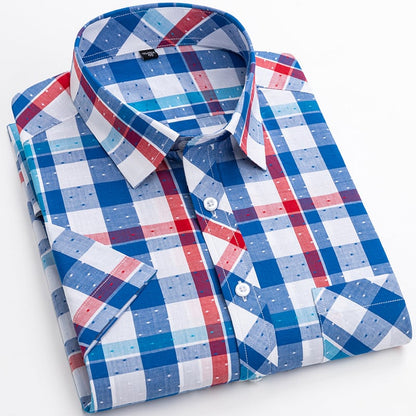 Men's Short-Sleeve Shirt with Check Pattern and Button Placket – Cotton Blend