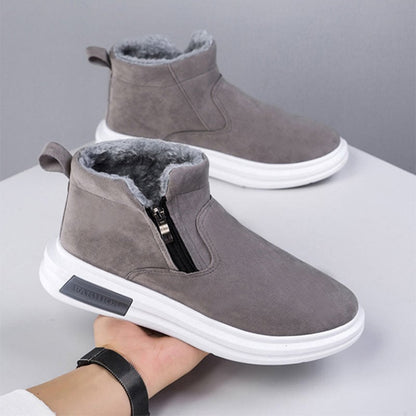 Herren Winterstiefeletten mit Seitlichem Reißverschluss und Flacher Gummisohle