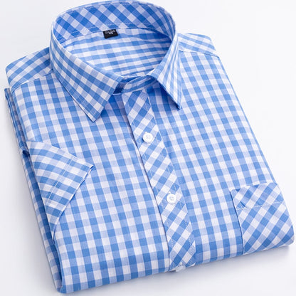Men's Short-Sleeve Shirt with Check Pattern and Button Placket – Cotton Blend