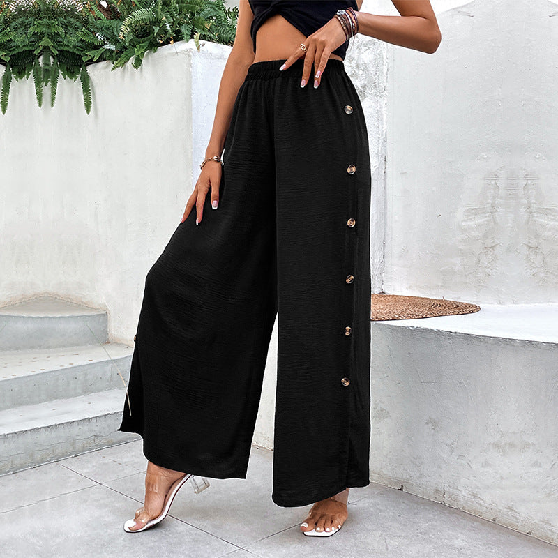 Damenhosen mit weitem Bein, hoher Taille und seitlichem Schlitz