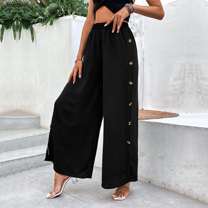 Damenhosen mit weitem Bein, hoher Taille und seitlichem Schlitz