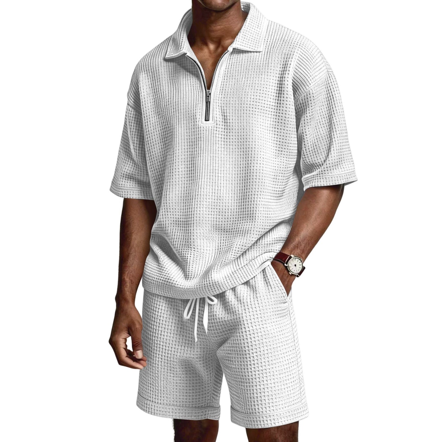 Herren Sommer Set mit Poloshirt und Shorts – Reißverschlusskragen