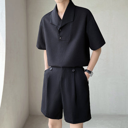 Herren Kurzarmhemd Und Shorts, Zweiteiliges Set, Freizeitmode, Lockere Passform, Passendes Outfit