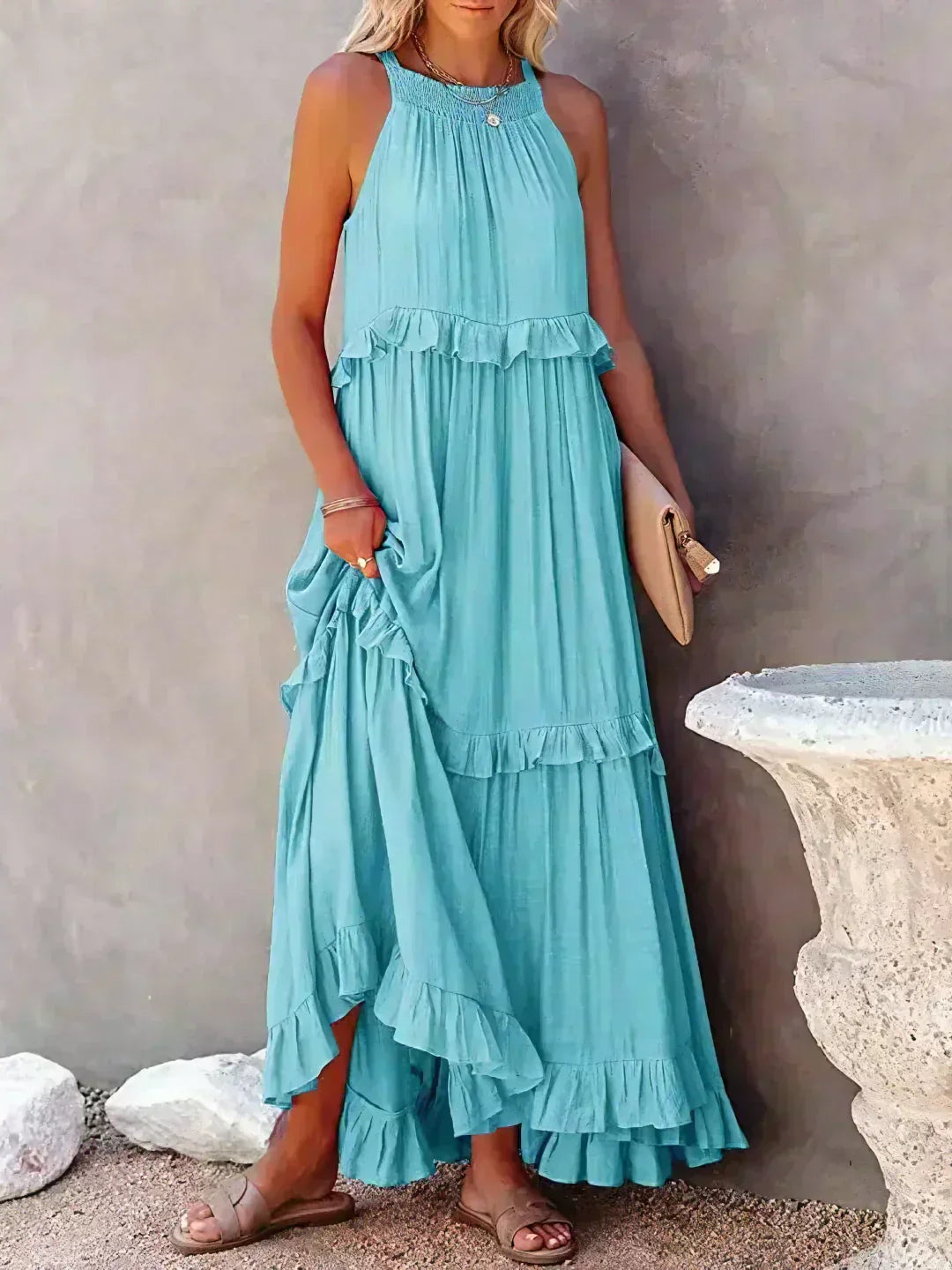 Damen Sommerkleid ohne Ärmel mit Rüschendetails