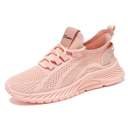 Women's lace-up running sneakers with flat sole and breathable upper