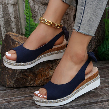 Women's Summer Wedge Sandals with Heel Strap, Round Toe, and Rope Detail