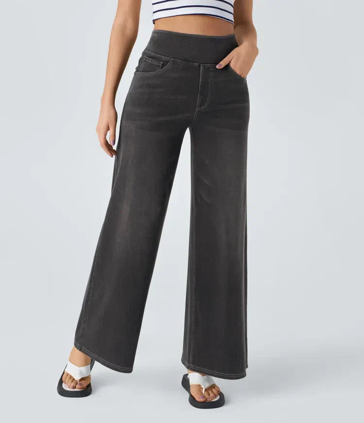 Women's Pants with High Waist and Elastic Waistband