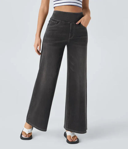 Women's Pants with High Waist and Elastic Waistband