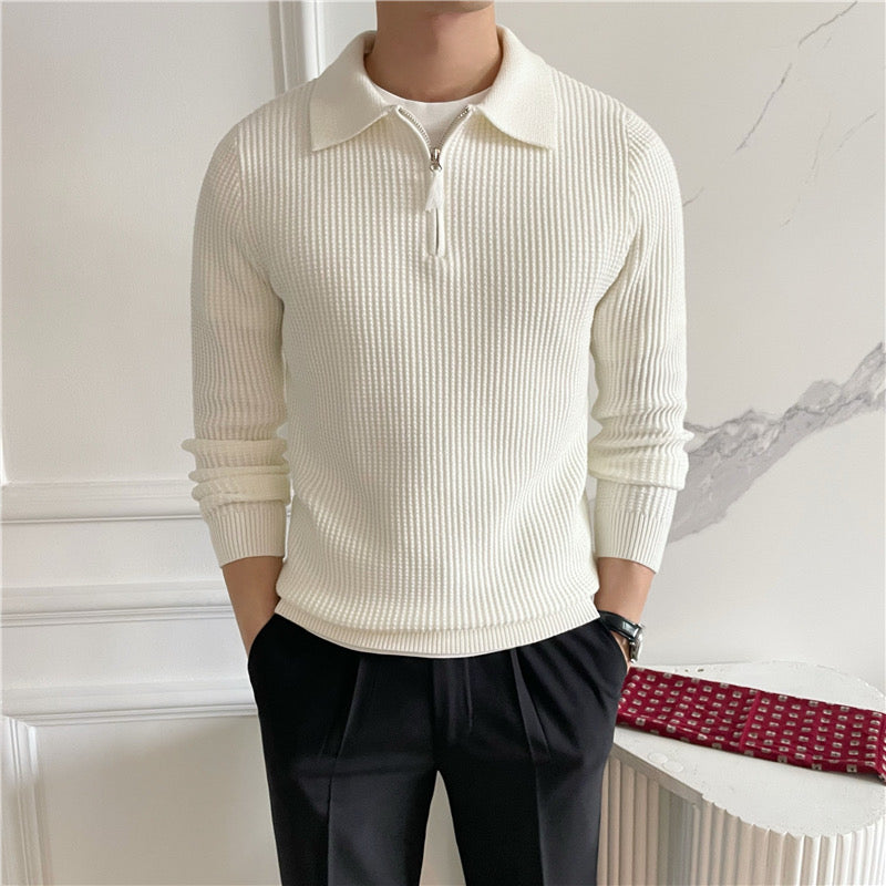 Herren-Halbzip-Pullover mit Rippstruktur und Kragen-Detail