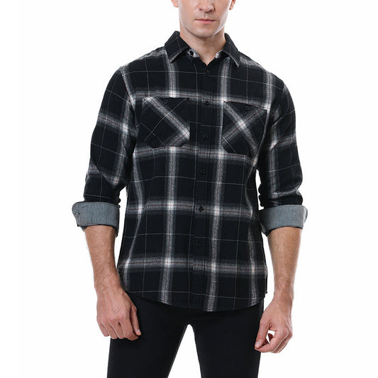 Men's Flannel Shirt with Checkered Pattern and Long Sleeves